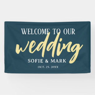 Bannière Mariage de script Gold Navy Blue Welcome