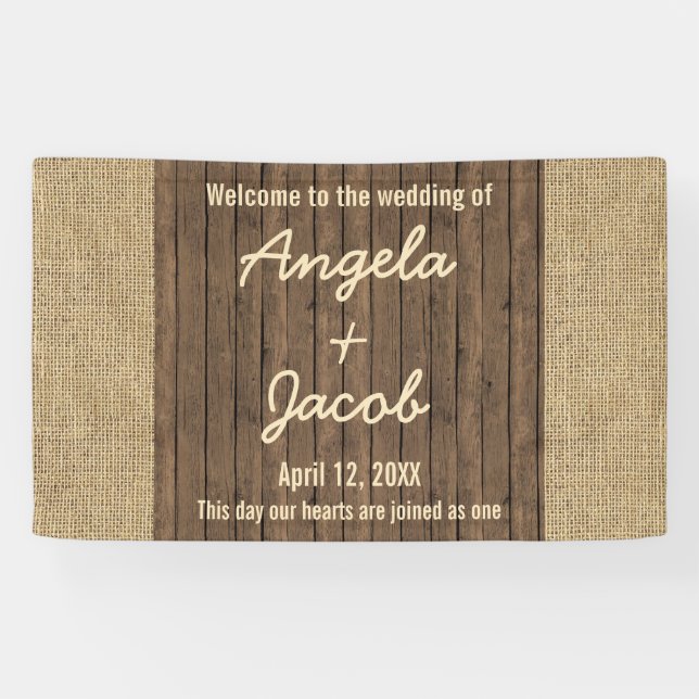 Bannière Mariage personnalisée Rustique Burlap Boi (Horizontal)