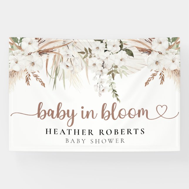 Bannière Neutre Baby shower Boho - Baby in Bloom (Horizontal)