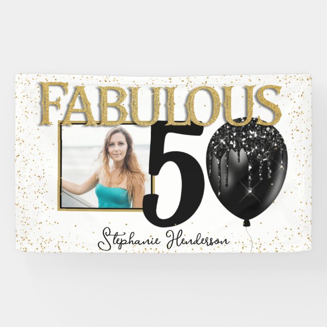Bannière photo 50 & Fabulous Black Gold Glam (Horizontal)