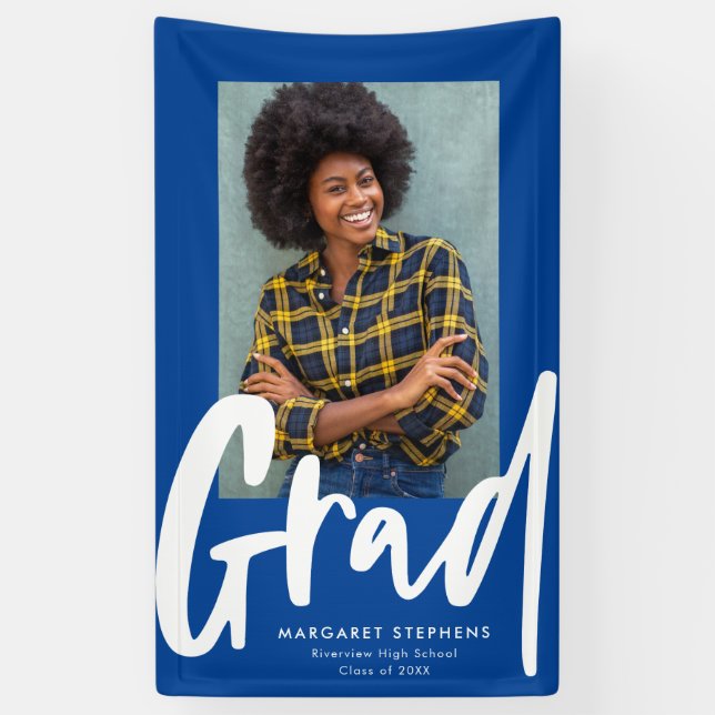 Bannière photo de graduation en bleu gris gras (Vertical)