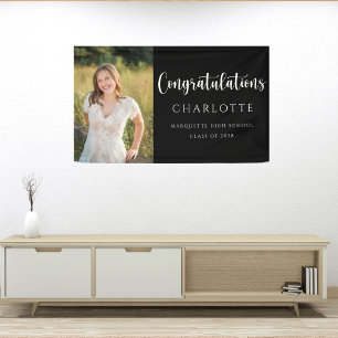 Bannière photo Elegant Black White Graduation