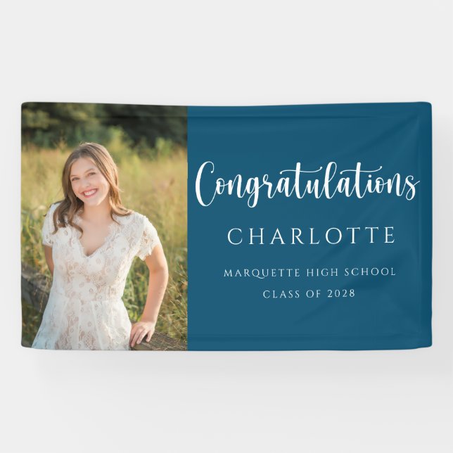 Bannière photo Elegant Navy Blue White Graduation (Horizontal)