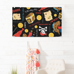 Bannière pirate de la fête de l'île au trésor noir