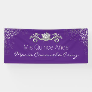 Bannière pourpre et argentée de Quinceanera