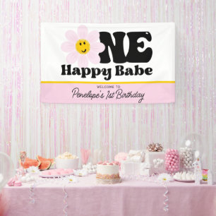 Bannière Premier Anniversaire Bébé Heureux Pink Da