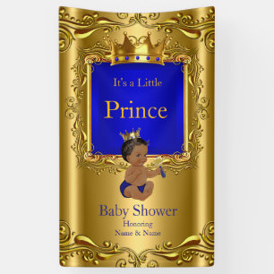 Bannière Prince Baby shower Blue Gold Ethnic 2