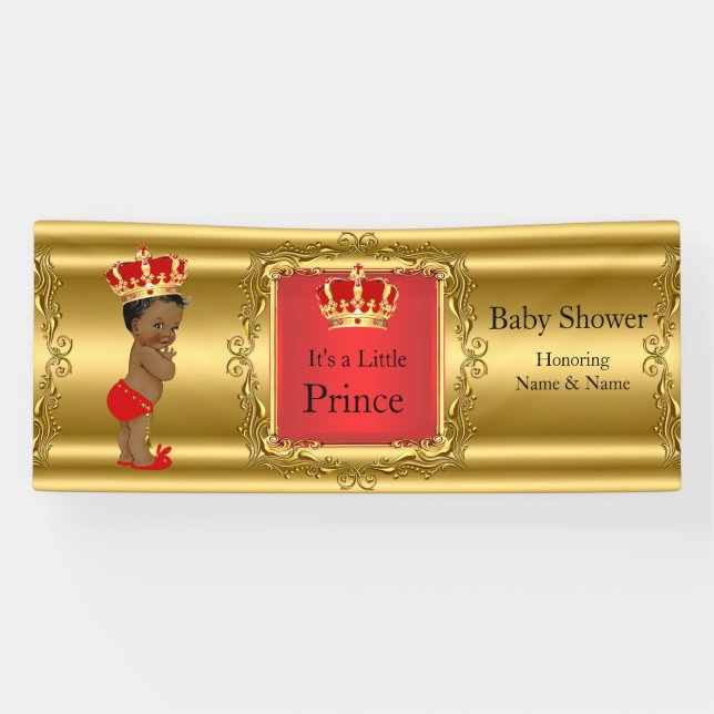Bannière Prince Baby shower Red Gold Ethnic (Horizontal)