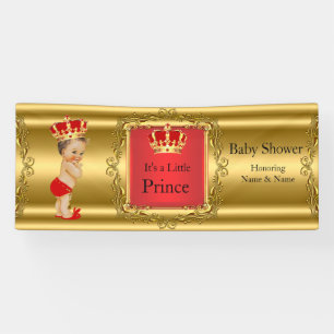 Bannière Prince Baby shower Rouge Or Brunette Garç