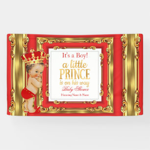 Bannière Prince Bébé Fête Royale Rouge Or Brunette