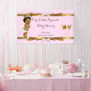 Bannière Princesse Baby shower Rose Blanc Or