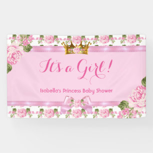 Bannière Princesse Baby Shower Roses Roses Couronn