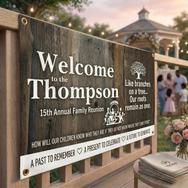 Bannière Réunion famille (Personalized Rustic Wood Family Reunion Banner)