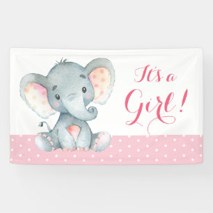 Bannière rose Baby shower Eléphant fille