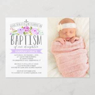 Bannière rose Baptême violet Invitation photo