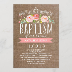 Bannière Rose Burlap  Invitation au baptême jumeau