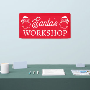 Bannière rouge personnalisée père Noël Workshop