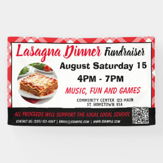 Bannière rouge pour dîner de lasagnes du Fonds de