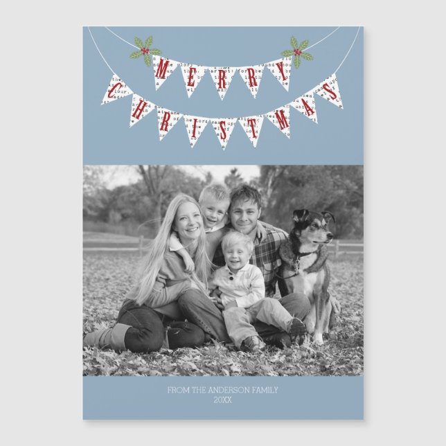 Bannière rustique - carte photo magnétique de Noël (Devant)