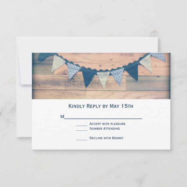 Bannière Rustique Marine Bois Mariage Cartes RSVP (Devant)