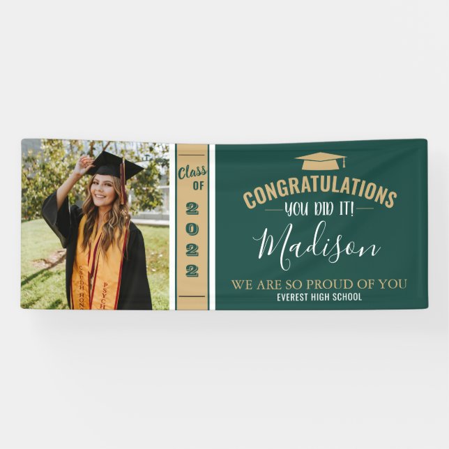 Bannière simple Elegant Green 1 Photo Graduation (Horizontal)