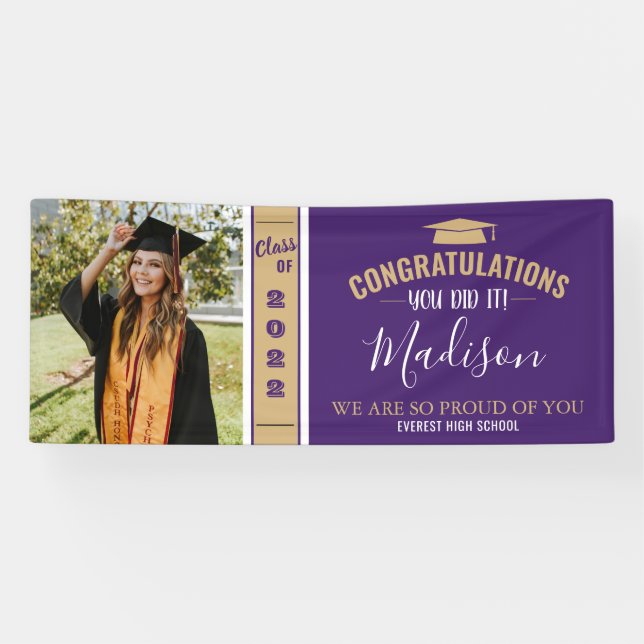 Bannière simple Elegant Purple 1 Photo Graduation (Horizontal)