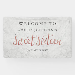 Bannière Sweet Sixteen Rose Gold Marbre