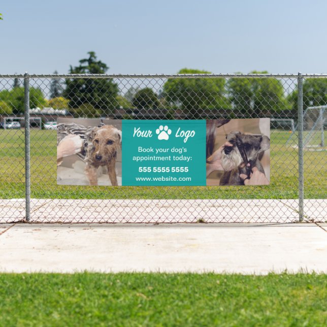 Bannière turquoise pour animaux de compagnie avec  (En situation)
