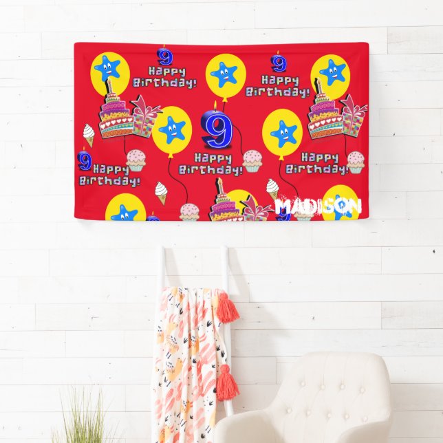 Bannière Vinyl, Bannière Joyeuse 9e Anniversaire,  (En situation)