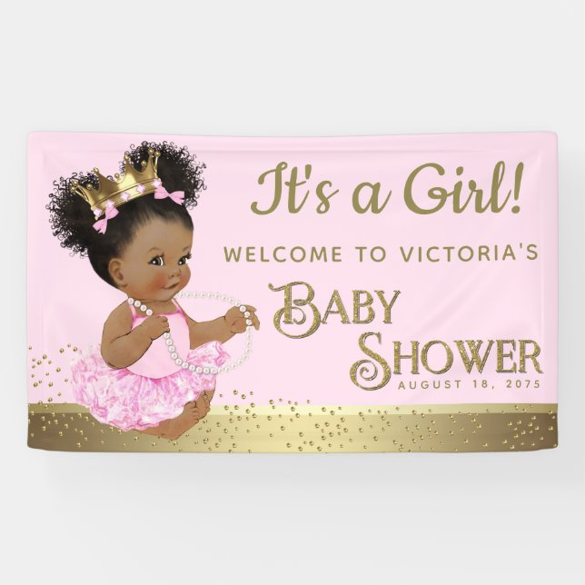 Bannières Baby shower Princesse Rose Or (Horizontal)