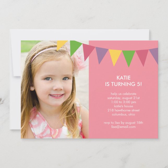 Bannières colorées Photo Invitation d'anniversaire (Devant)