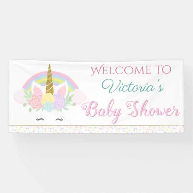 Bannières de Baby shower arc-en-ciel Cute Unicorn (Horizontal)