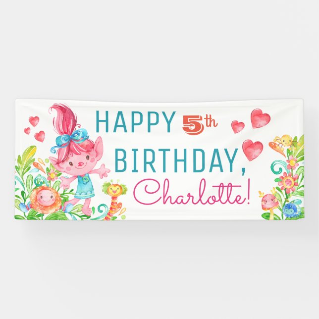 Bannières de la fête d'anniversaire de Trolls (Horizontal)