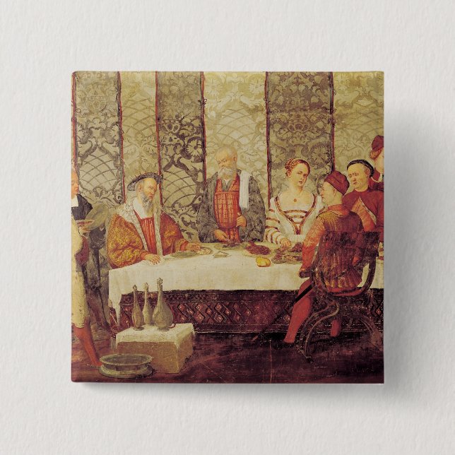 Banquet Given by Bartolomeo Colleoni 2 Inch Square Button (Front)