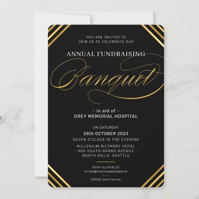 BANQUET modern elegant event black white gold Invitation (Front)