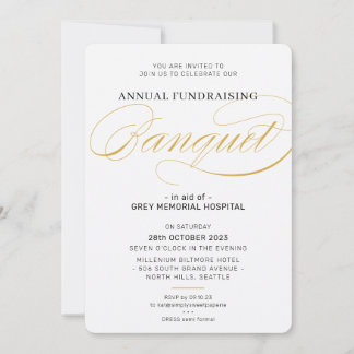 BANQUET modern elegant script event black white Invitation