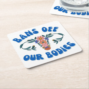 Bans Off Our Bodies Floral Uterus Pro-Choice  Square Paper Coaster