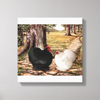 Bantam Cochin Rooster and Hen in Wooded Setting Canvas Print