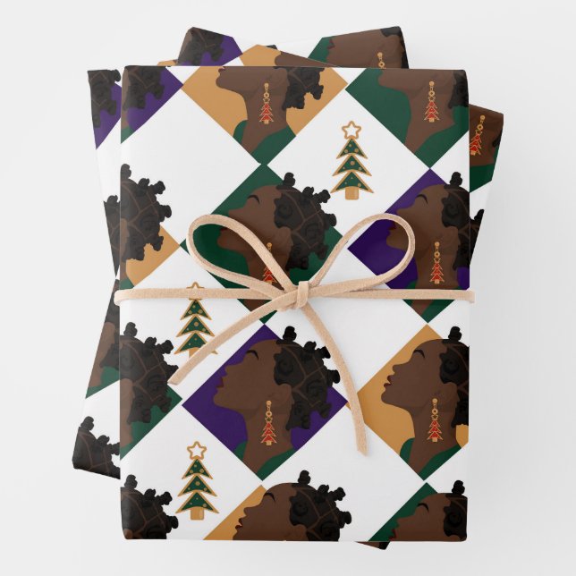 Bantu Violet Wrapping Paper Flat Sheet Set of 3 (In situ)