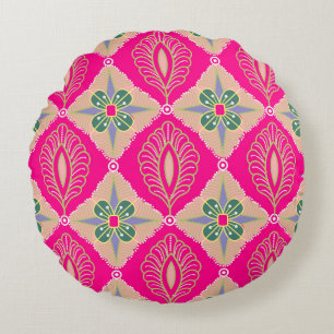 bantul batik in various colours, Batik is a techni Round Pillow
