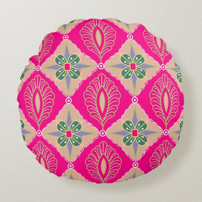 bantul batik in various colours, Batik is a techni Round Pillow (Front)