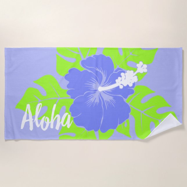 Banzai Beach Hawaiian Hibiscus Floral - Lavender Beach Towel (Front)