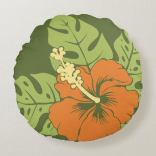 Banzai Beach Hawaiian Hibiscus Reversible Round Pillow