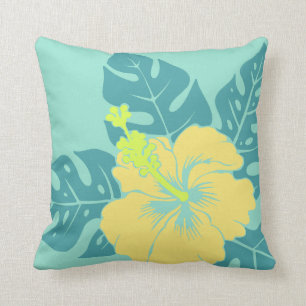 Banzai Beach Hawaiian Hibiscus Square Pillows