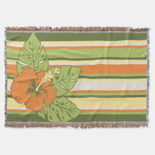 Banzai Beach Hawaiian Hibiscus Striped Blanket