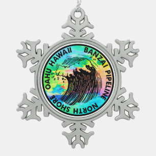 Banzai Pipeline Surfing North Shore Surf Hawaii Snowflake Pewter Christmas Ornament
