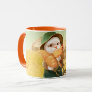 Bao Bao: Cute Farmer Cat & Hen Harvest Mug