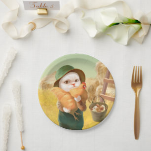 Bao Bao: Cute Farmer Cat & Hen Harvest Paper Plate