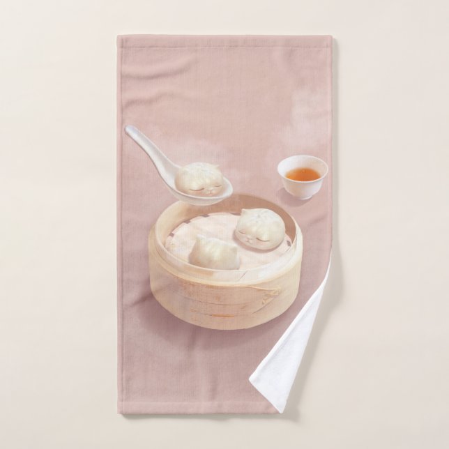 Bao Buddies: Cute Cat Dumplings in Steamer Bath Towel Set (Hand Towel)