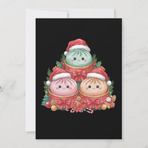 Bao Buns Dumplings Christmas Santa Hats Poinsettia Holiday Card